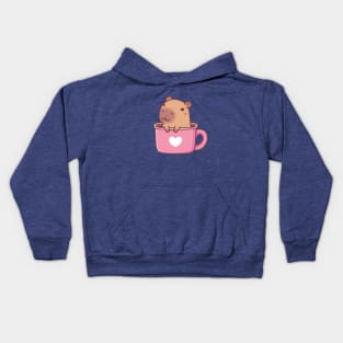 Cute Capybara In A Mug Kids Hoodie